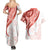 Coral Red Polynesian Tribal Turtle Floral Pattern Couples Matching Summer Maxi Dress and Hawaiian Shirt