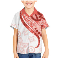 Coral Red Polynesian Tribal Turtle Floral Pattern Family Matching Mermaid Dress and Hawaiian Shirt