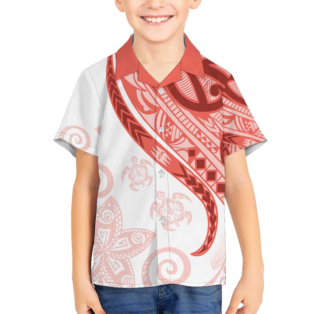 Coral Red Polynesian Tribal Turtle Floral Pattern Kid Hawaiian Shirt LT05 Kid Red - Polynesian Pride