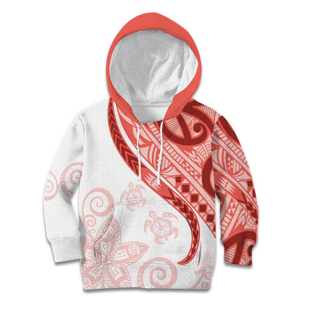 Coral Red Polynesian Tribal Turtle Floral Pattern Kid Hoodie