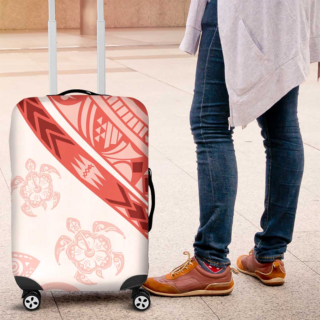 Coral Red Polynesian Tribal Turtle Floral Pattern Luggage Cover
