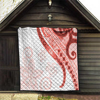 Coral Red Polynesian Tribal Turtle Floral Pattern Quilt