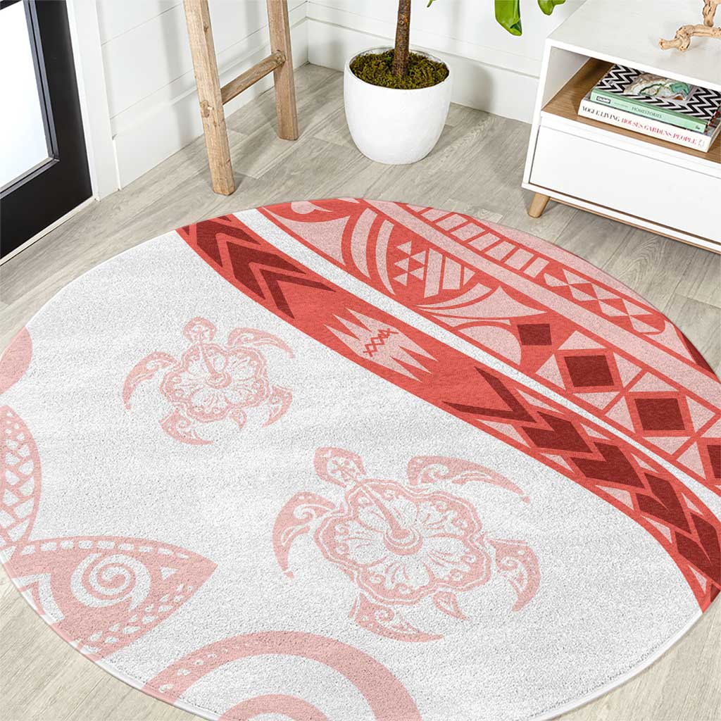 Coral Red Polynesian Tribal Turtle Floral Pattern Round Carpet LT05 Red - Polynesian Pride