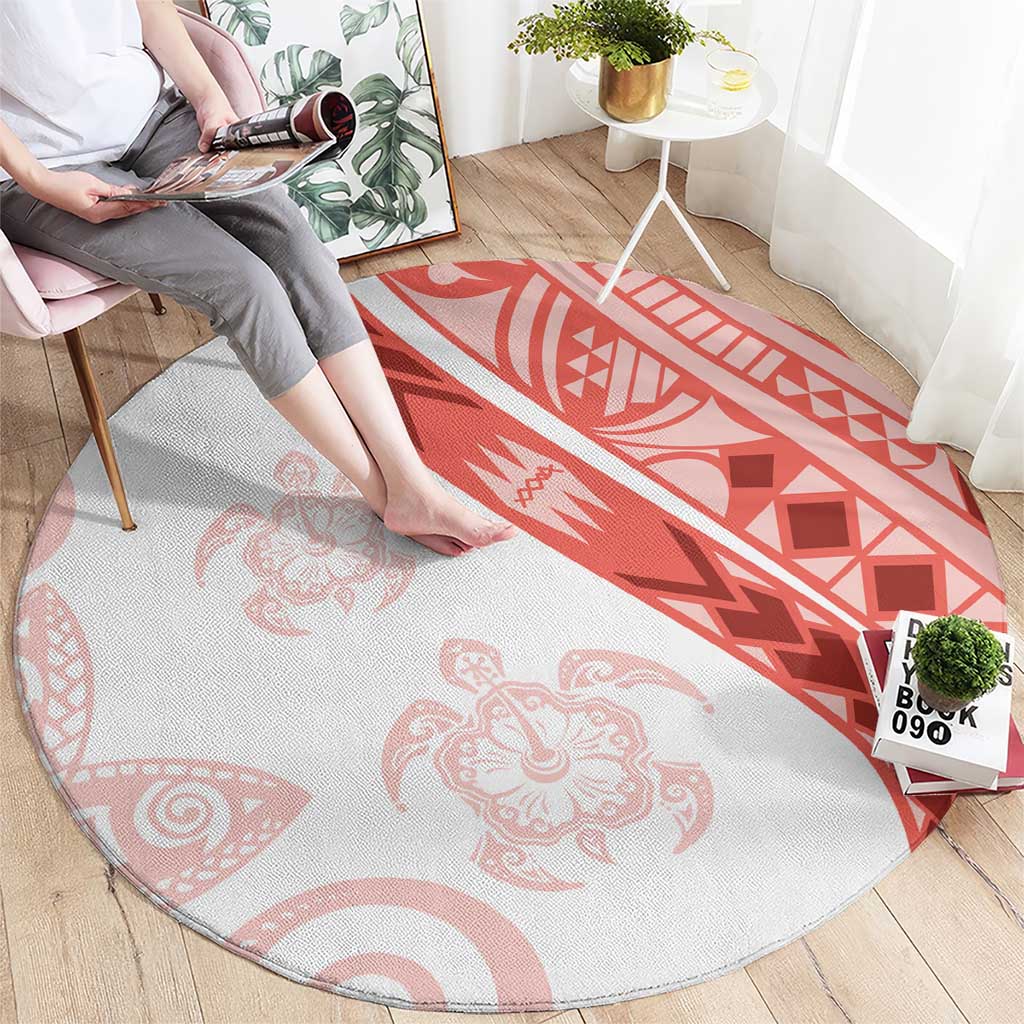 Coral Red Polynesian Tribal Turtle Floral Pattern Round Carpet LT05 - Polynesian Pride