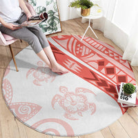 Coral Red Polynesian Tribal Turtle Floral Pattern Round Carpet LT05 - Polynesian Pride