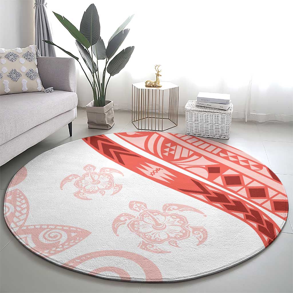 Coral Red Polynesian Tribal Turtle Floral Pattern Round Carpet LT05 - Polynesian Pride