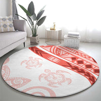 Coral Red Polynesian Tribal Turtle Floral Pattern Round Carpet LT05 - Polynesian Pride
