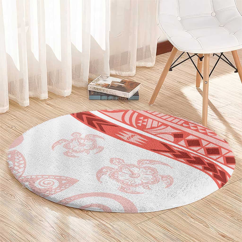 Coral Red Polynesian Tribal Turtle Floral Pattern Round Carpet LT05 - Polynesian Pride