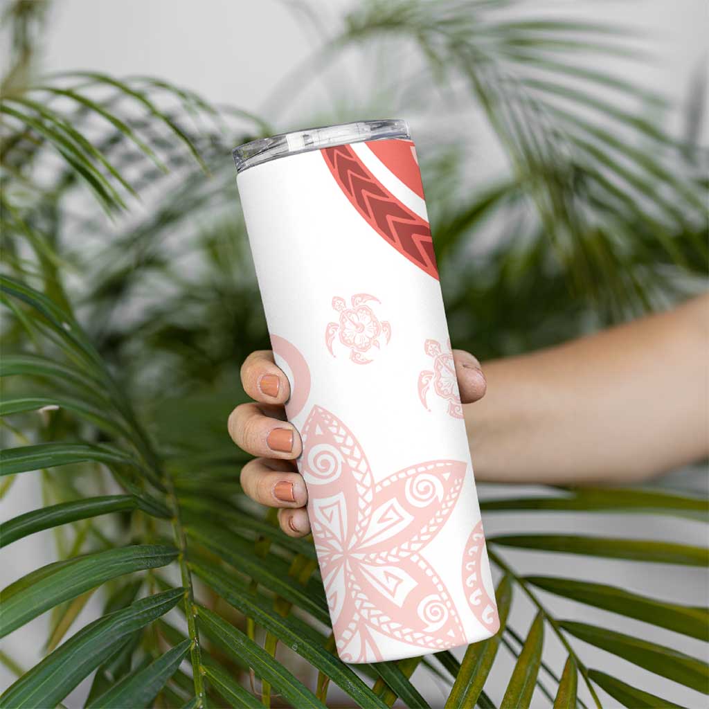 Coral Red Polynesian Tribal Turtle Floral Pattern Skinny Tumbler