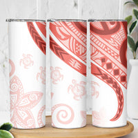 Coral Red Polynesian Tribal Turtle Floral Pattern Skinny Tumbler
