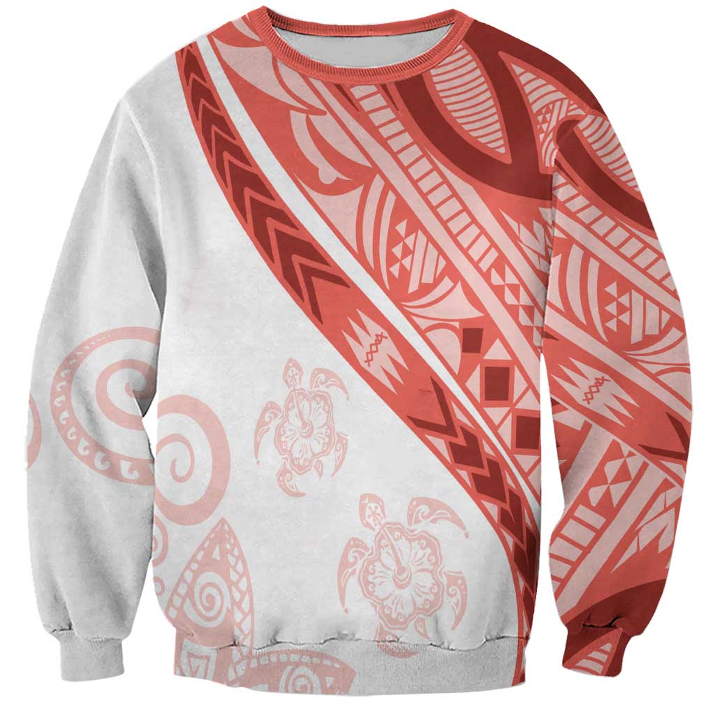 Coral Red Polynesian Tribal Turtle Floral Pattern Sweatshirt