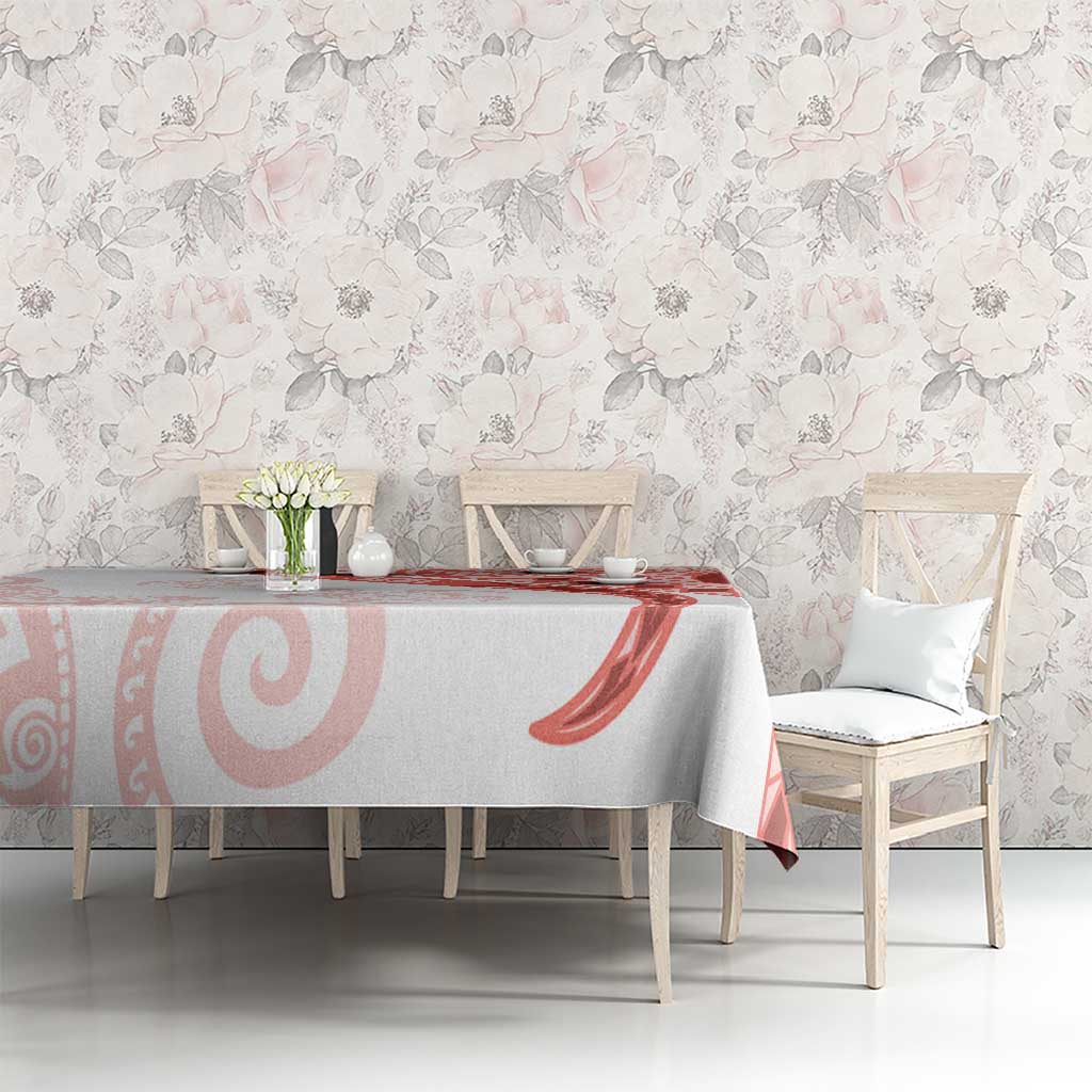 Coral Red Polynesian Tribal Turtle Floral Pattern Tablecloth