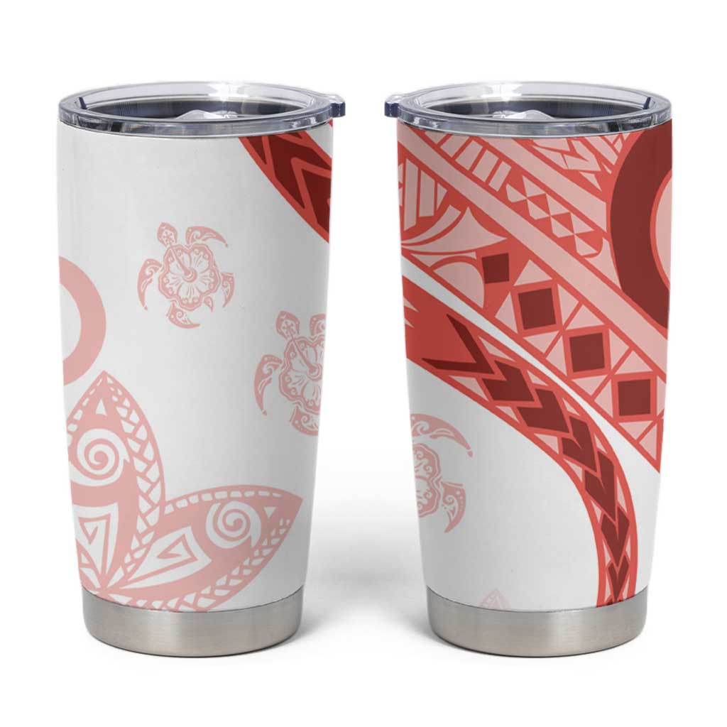 Coral Red Polynesian Tribal Turtle Floral Pattern Tumbler Cup