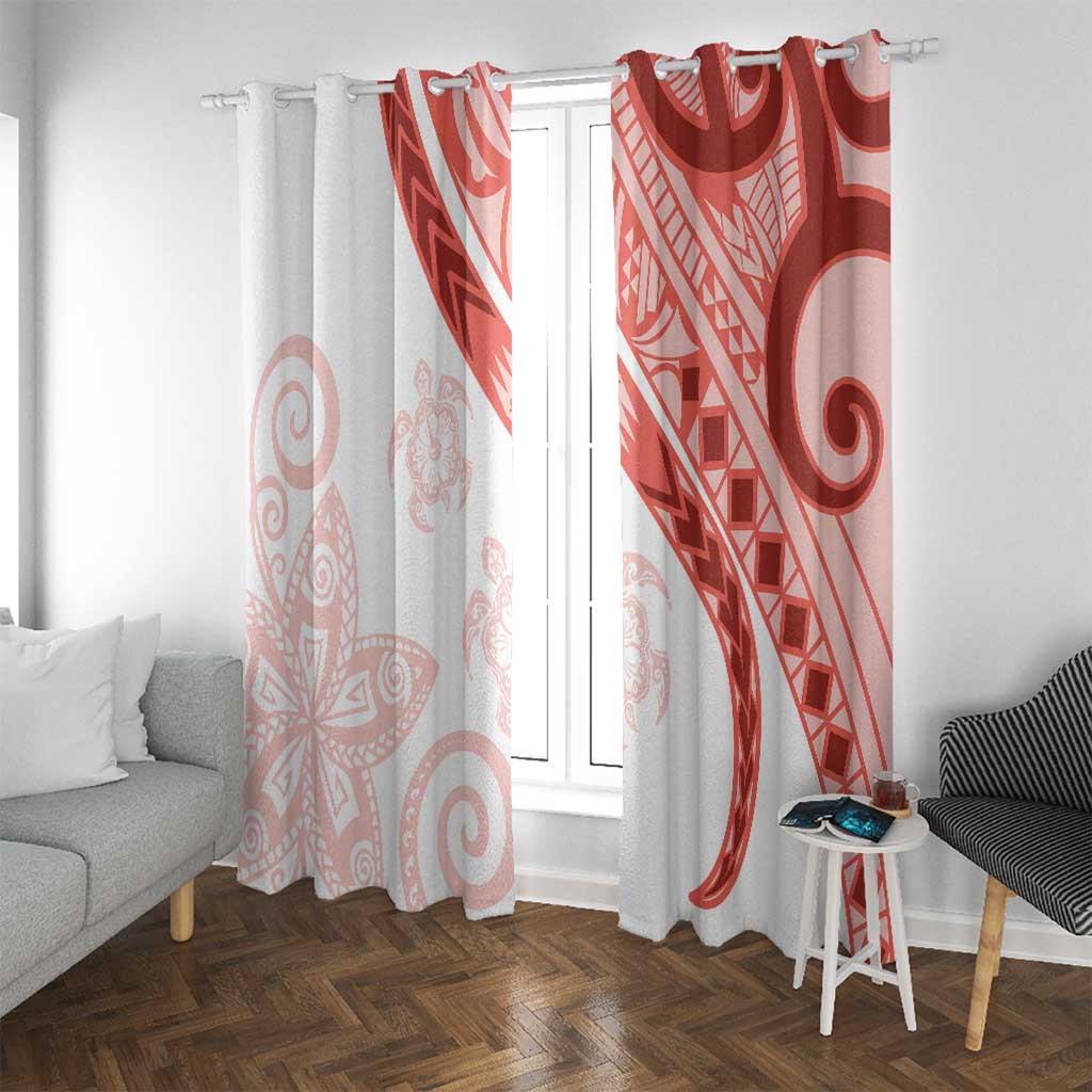 Coral Red Polynesian Tribal Turtle Floral Pattern Window Curtain