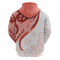 Coral Red Polynesian Tribal Turtle Floral Pattern Zip Hoodie LT05 - Polynesian Pride