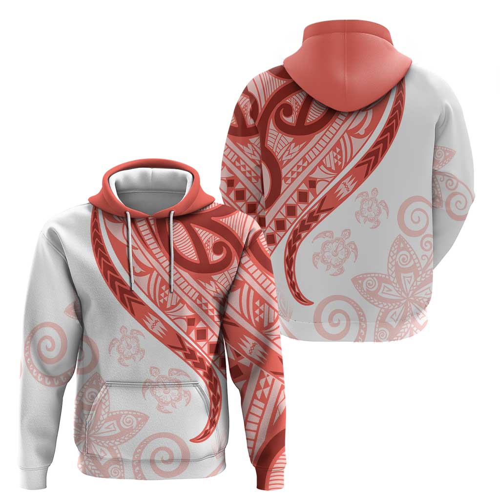 Coral Red Polynesian Tribal Turtle Floral Pattern Zip Hoodie LT05 - Polynesian Pride