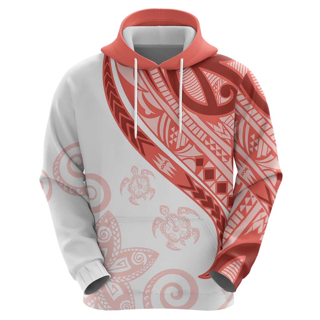 Coral Red Polynesian Tribal Turtle Floral Pattern Zip Hoodie LT05 - Polynesian Pride