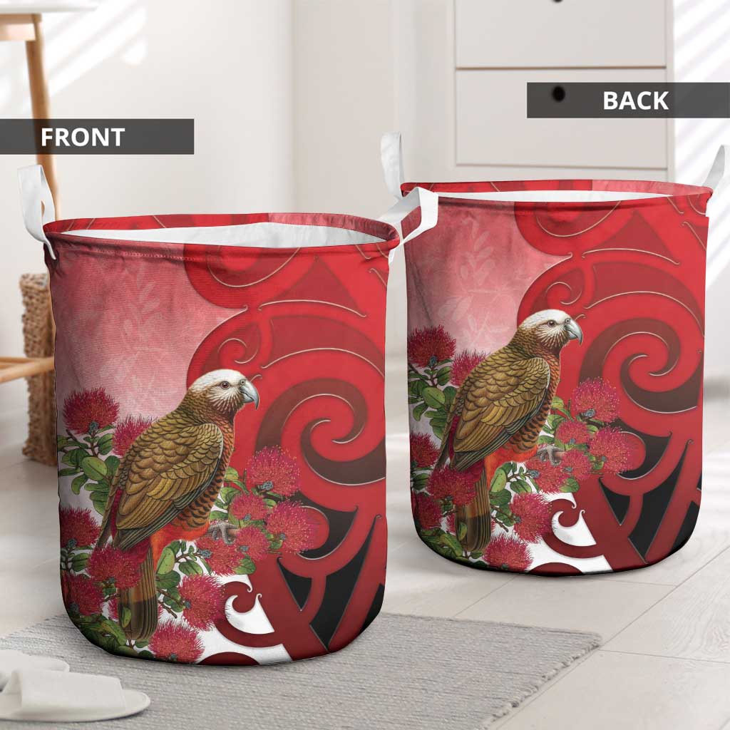 New Zealand Parrot Kaka Laundry Basket Maori Koru With Pohutukawa Flowers LT05 - Polynesian Pride