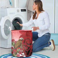 New Zealand Parrot Kaka Laundry Basket Maori Koru With Pohutukawa Flowers LT05 - Polynesian Pride