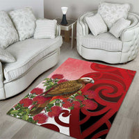 New Zealand Parrot Kaka Area Rug Maori Koru With Pohutukawa Flowers - Polynesian Pride