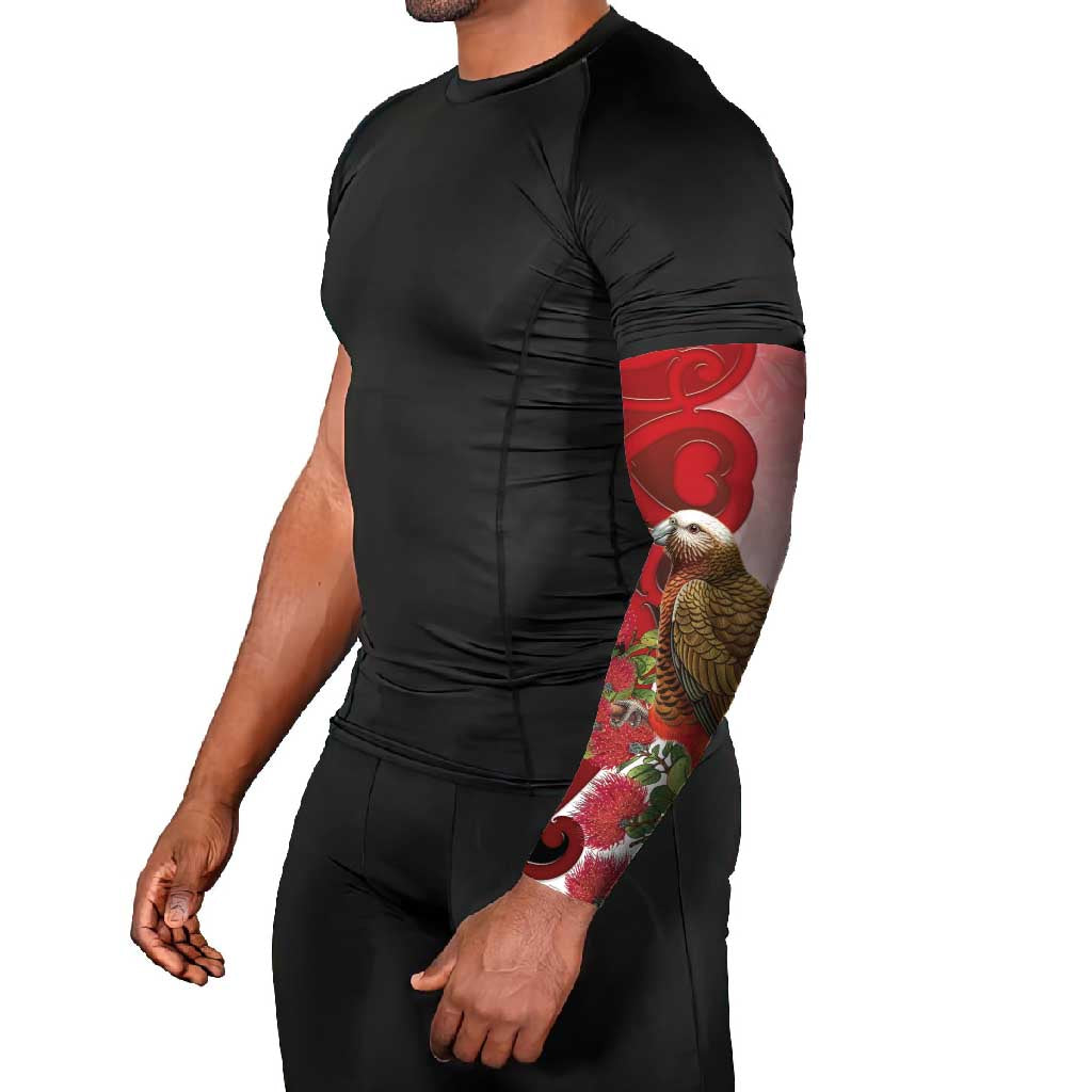 New Zealand Parrot Kaka Arm Sleeves Maori Koru With Pohutukawa Flowers - Polynesian Pride
