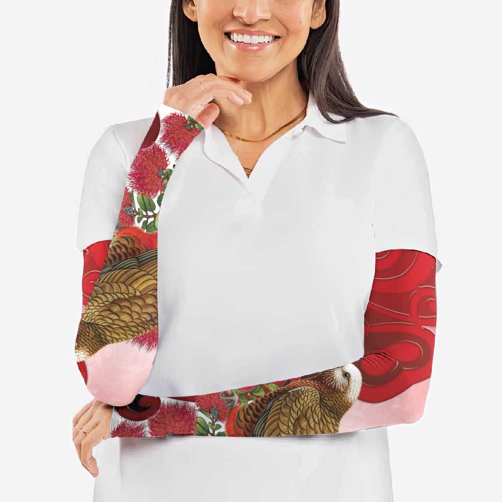 New Zealand Parrot Kaka Arm Sleeves Maori Koru With Pohutukawa Flowers - Polynesian Pride