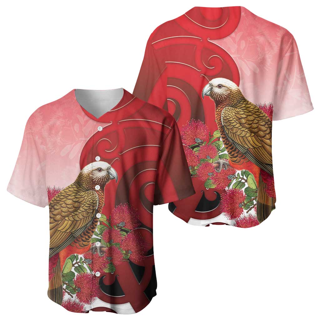 New Zealand Parrot Kaka Baseball Jersey Maori Koru With Pohutukawa Flowers LT05 - Polynesian Pride