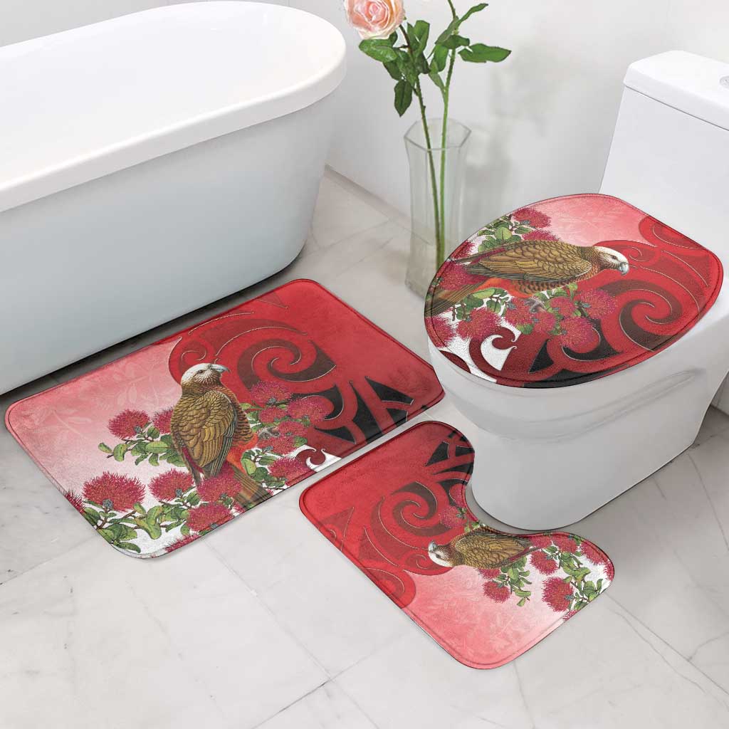 New Zealand Parrot Kaka Bathroom Set Maori Koru With Pohutukawa Flowers - Polynesian Pride
