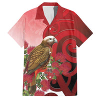 New Zealand Parrot Kaka Family Matching Short Sleeve Bodycon Dress and Hawaiian Shirt Maori Koru With Pohutukawa Flowers LT05 Dad's Shirt - Short Sleeve Red - Polynesian Pride