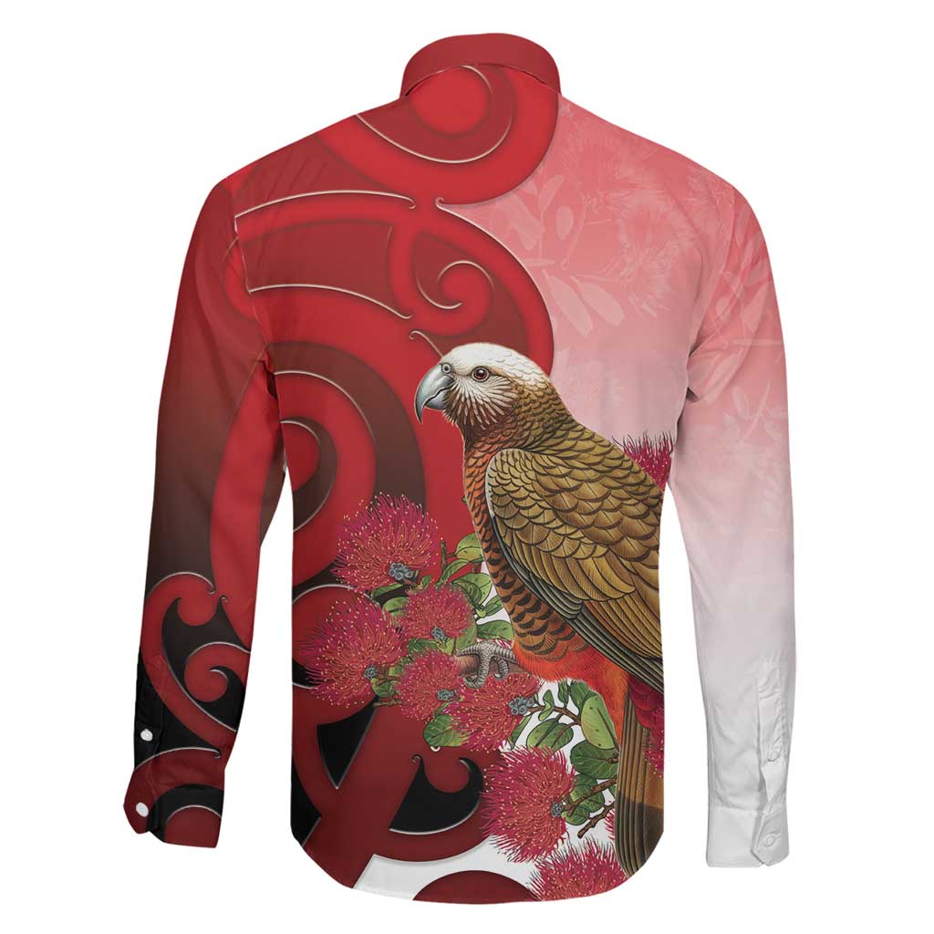 New Zealand Parrot Kaka Family Matching Short Sleeve Bodycon Dress and Hawaiian Shirt Maori Koru With Pohutukawa Flowers LT05 - Polynesian Pride