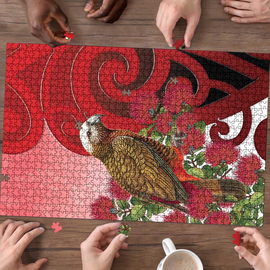 New Zealand Parrot Kaka Puzzle Maori Koru With Pohutukawa Flowers LT05 - Polynesian Pride