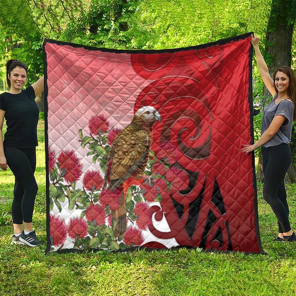 New Zealand Parrot Kaka Quilt Maori Koru With Pohutukawa Flowers - Polynesian Pride