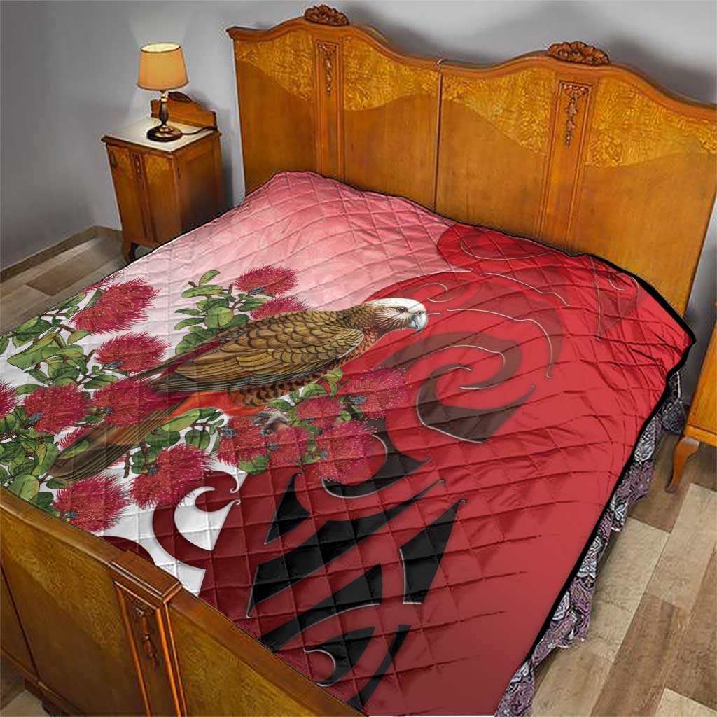 New Zealand Parrot Kaka Quilt Maori Koru With Pohutukawa Flowers - Polynesian Pride