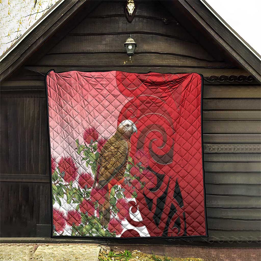 New Zealand Parrot Kaka Quilt Maori Koru With Pohutukawa Flowers - Polynesian Pride