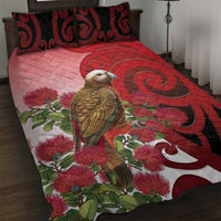 New Zealand Parrot Kaka Quilt Bed Set Maori Koru With Pohutukawa Flowers - Polynesian Pride
