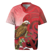 New Zealand Parrot Kaka Rugby Jersey Maori Koru With Pohutukawa Flowers - Polynesian Pride