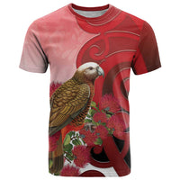 New Zealand Parrot Kaka T Shirt Maori Koru With Pohutukawa Flowers - Polynesian Pride