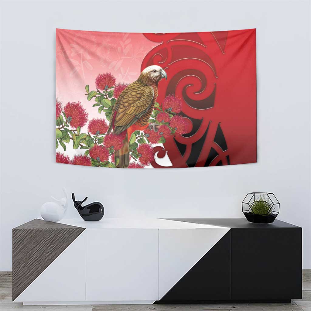 New Zealand Parrot Kaka Tapestry Maori Koru With Pohutukawa Flowers LT05 - Polynesian Pride