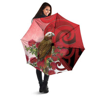 New Zealand Parrot Kaka Umbrella Maori Koru With Pohutukawa Flowers LT05 - Polynesian Pride