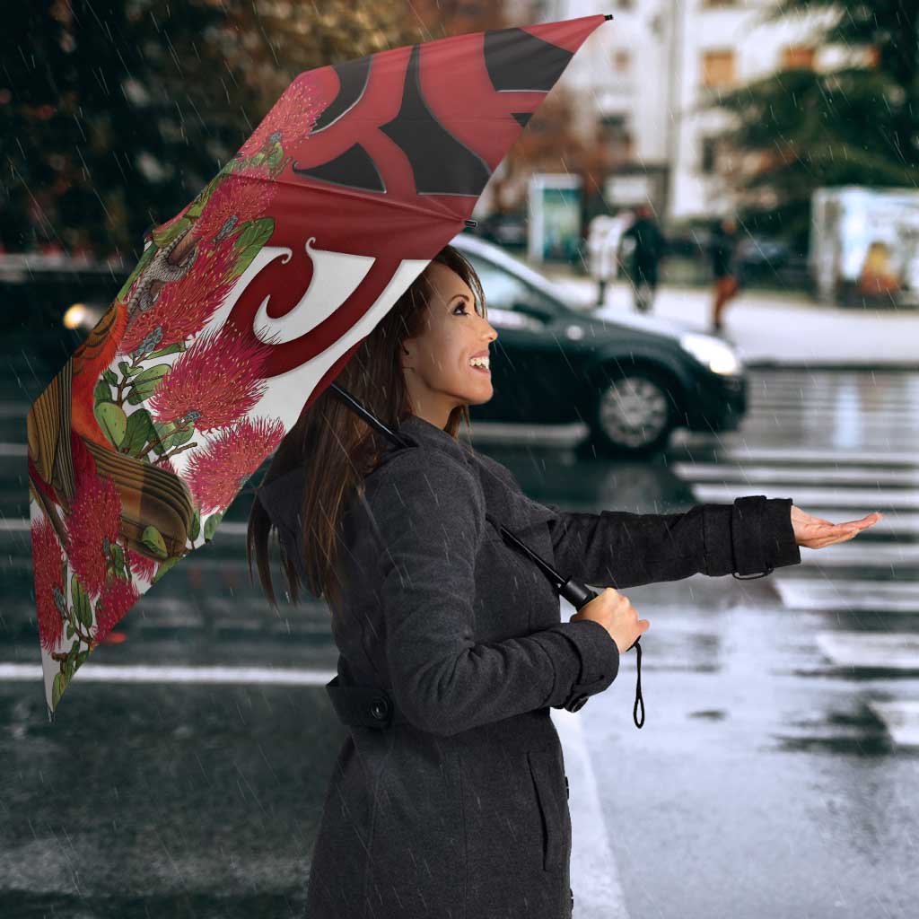 New Zealand Parrot Kaka Umbrella Maori Koru With Pohutukawa Flowers LT05 - Polynesian Pride