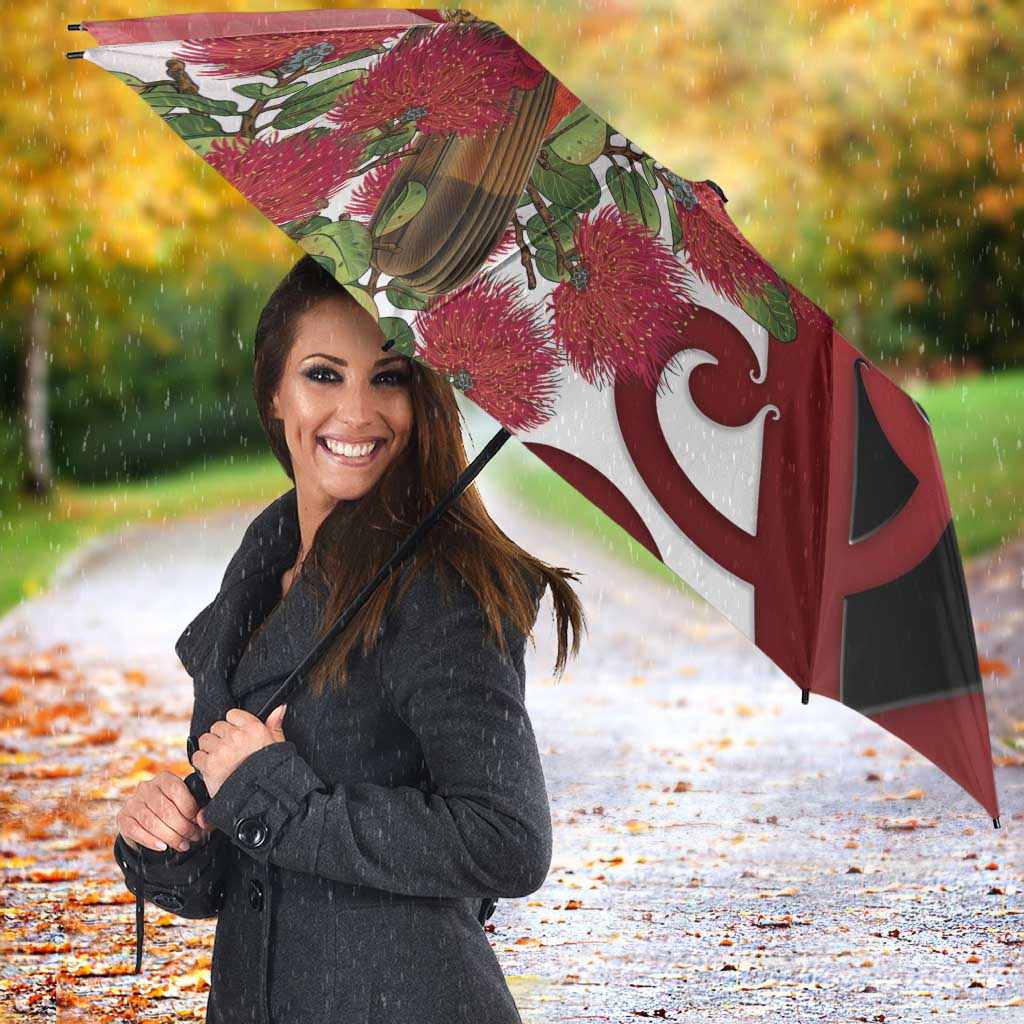 New Zealand Parrot Kaka Umbrella Maori Koru With Pohutukawa Flowers LT05 - Polynesian Pride