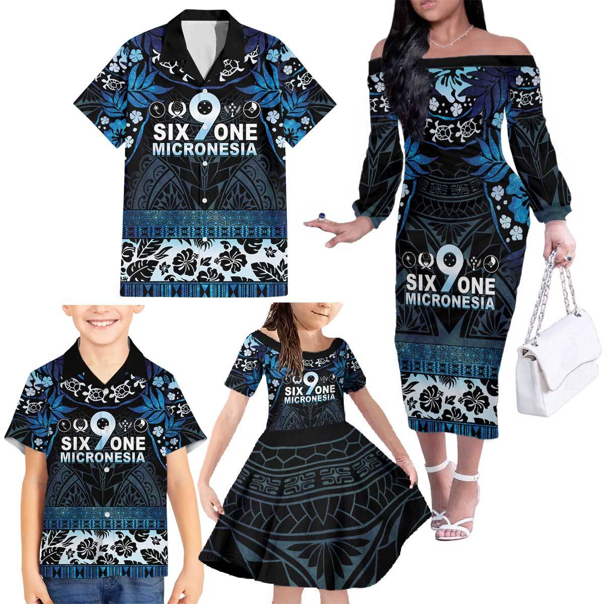 Micronesia FSM 691 Family Matching Off The Shoulder Long Sleeve Dress and Hawaiian Shirt Respect Culture