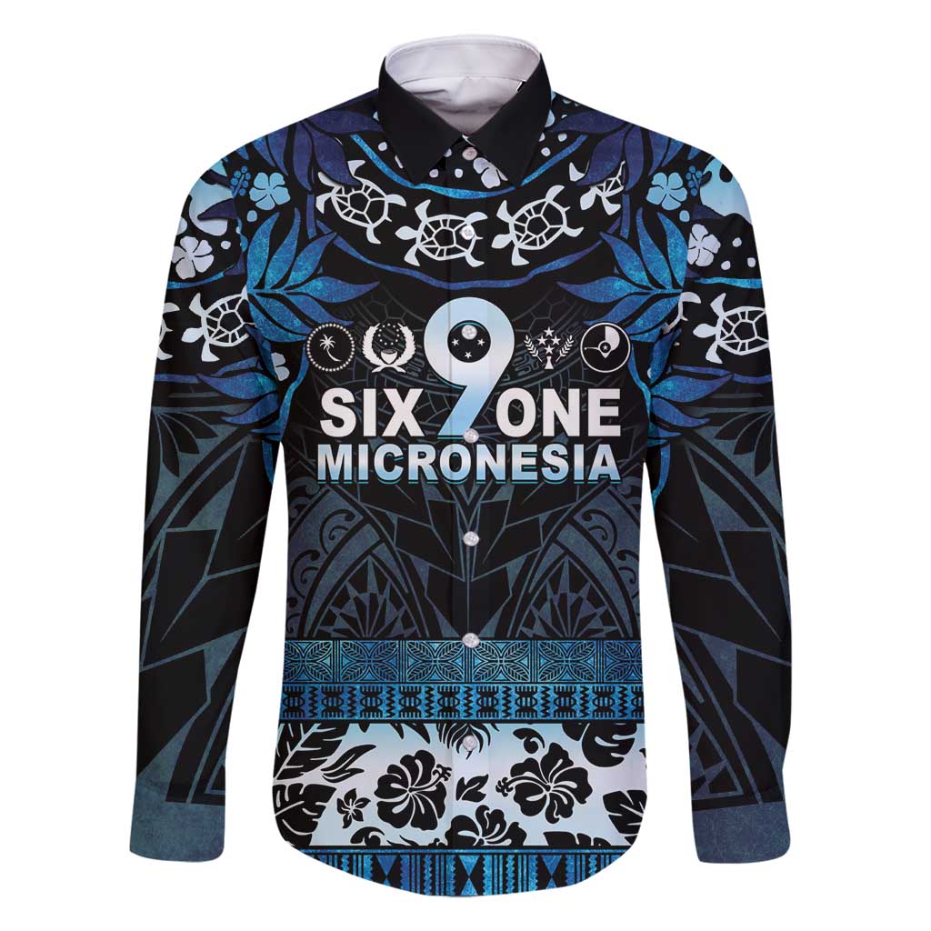 Micronesia FSM 691 Family Matching Off Shoulder Short Dress and Hawaiian Shirt Respect Culture LT05 Dad's Shirt - Long Sleeve Blue - Polynesian Pride