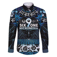 Micronesia FSM 691 Family Matching Off Shoulder Short Dress and Hawaiian Shirt Respect Culture LT05 Dad's Shirt - Long Sleeve Blue - Polynesian Pride