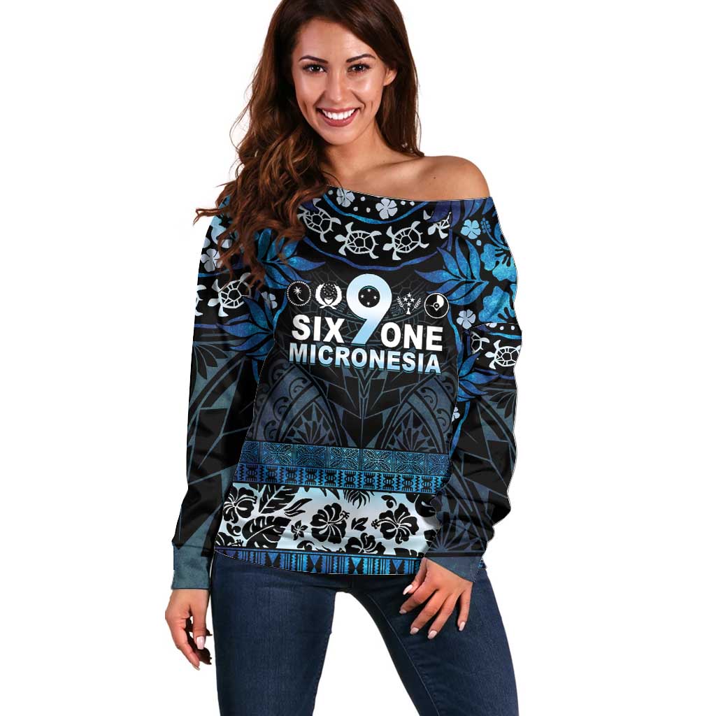 Micronesia FSM 691 Off Shoulder Sweater Respect Culture LT05 Women Blue - Polynesian Pride