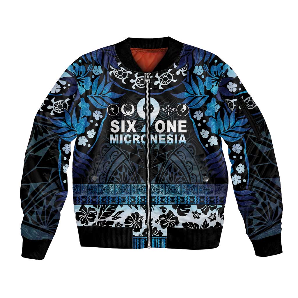 Micronesia FSM 691 Sleeve Zip Bomber Jacket Respect Culture LT05 Unisex Blue - Polynesian Pride