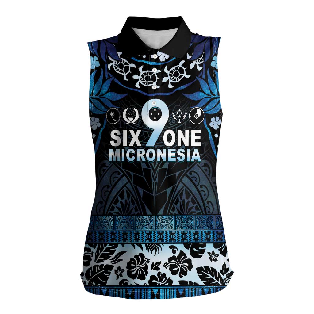 Micronesia FSM 691 Women Sleeveless Polo Shirt Respect Culture LT05 Female Blue - Polynesian Pride
