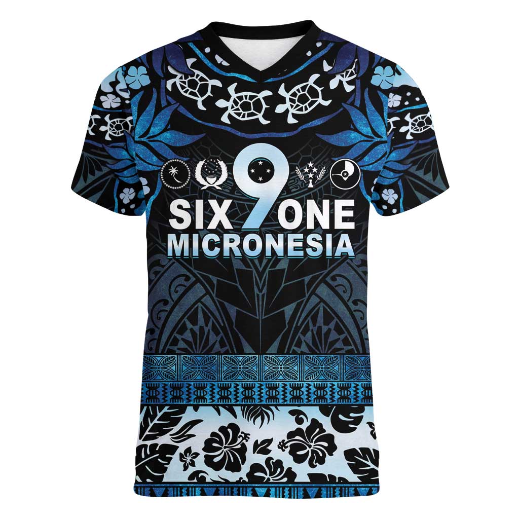 Micronesia FSM 691 Women V-Neck T-Shirt Respect Culture LT05 Female Blue - Polynesian Pride