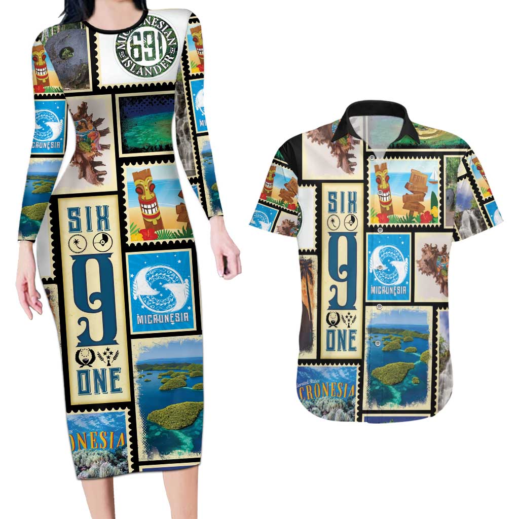 FSM Micronesia Culture Couples Matching Long Sleeve Bodycon Dress and Hawaiian Shirt LT05 Colorful - Polynesian Pride