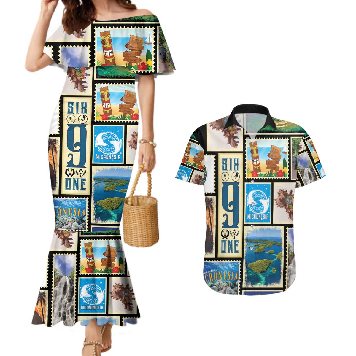 FSM Micronesia Culture Couples Matching Mermaid Dress and Hawaiian Shirt LT05 Colorful - Polynesian Pride